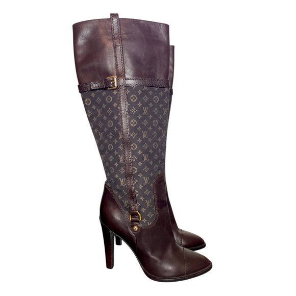 LOUIS VUITTON Jodie Denim Monogram Knee High Y2K Equestrian Boots \\ 39 - Picture 1 of 14